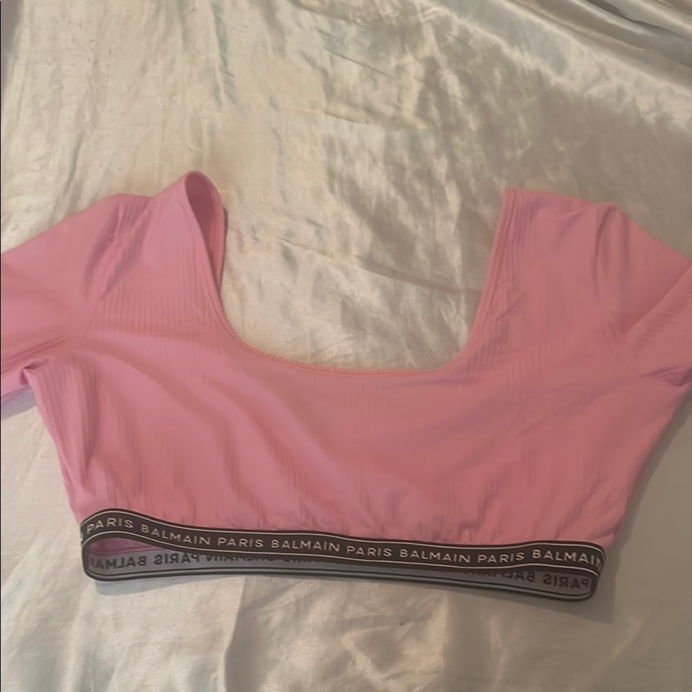 Balmain Pink Fitted Crop Bodysuit
